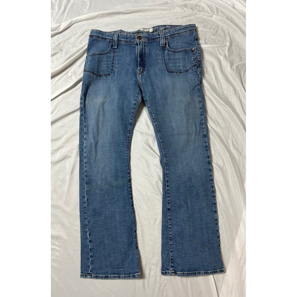 Levis 542 Low Flare Jeans Womens 16 Medium Wash Blue Denim Y2K Patch Pocket